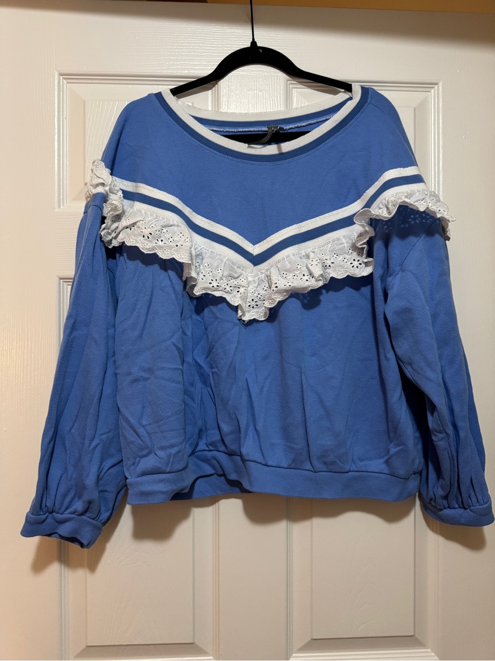 Anthropologie Blue Ruffle Lace Sweatshirt